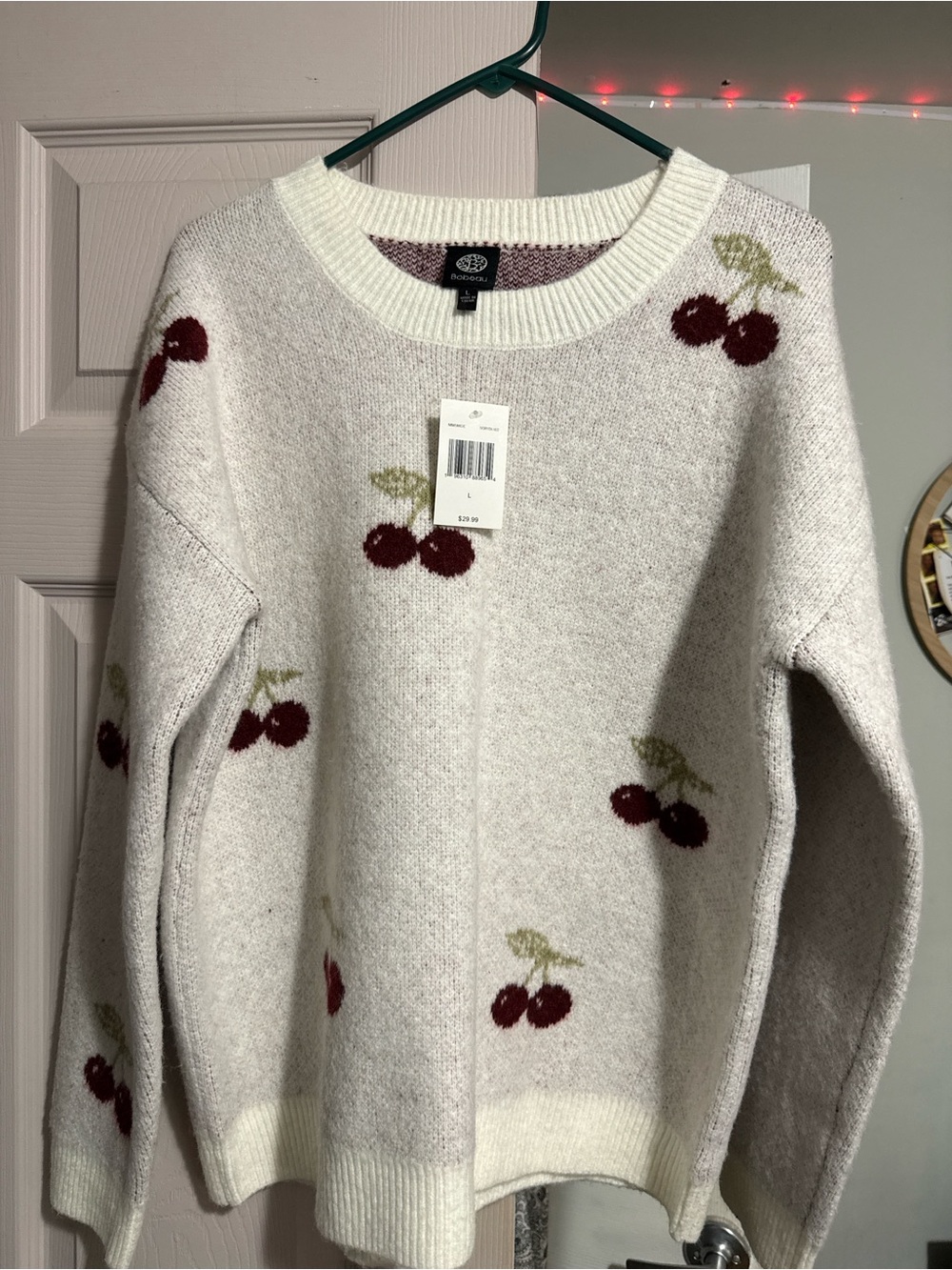 Cherry Pattern Crewneck Sweater - White